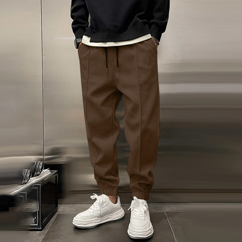 Men's Solid Plush Loose Elastic Waist Casual Sports Pants