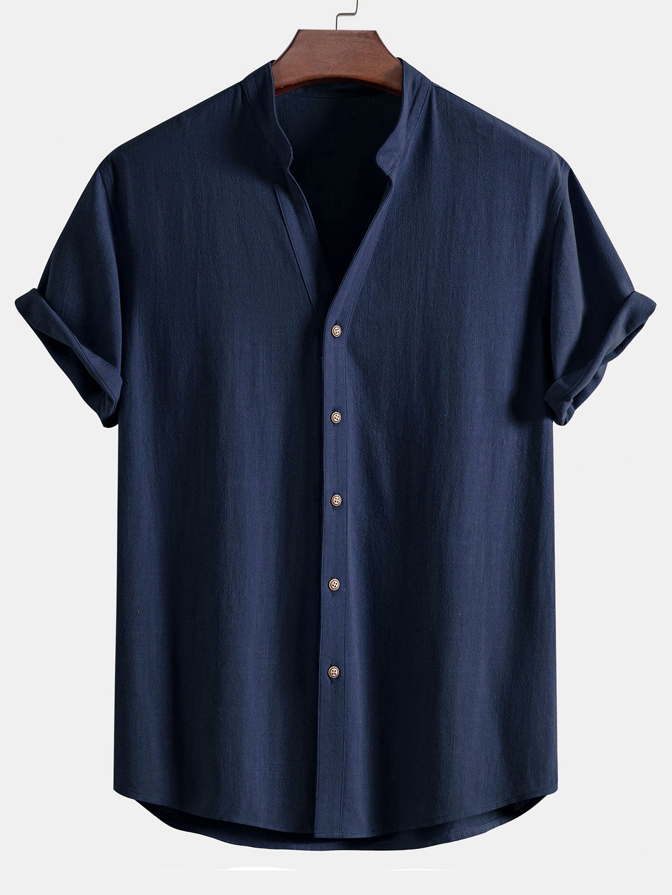 Gualterio® | Short Sleeve V Neck Linen Rayon Blend Shirt & Linen Cotton Blend Drawstring Shorts