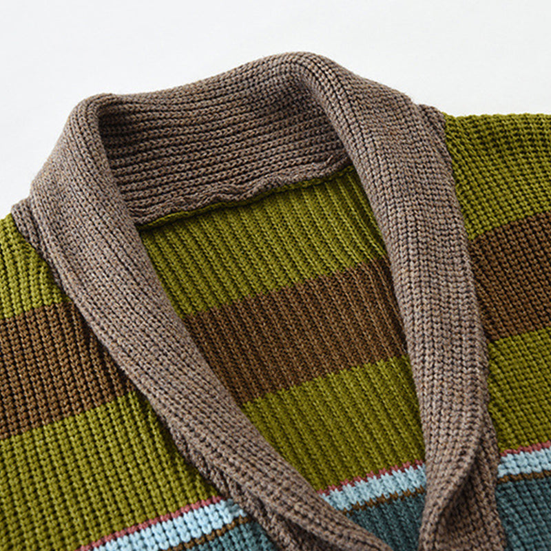 Men's Colorblock Lapel Sweater Jacket