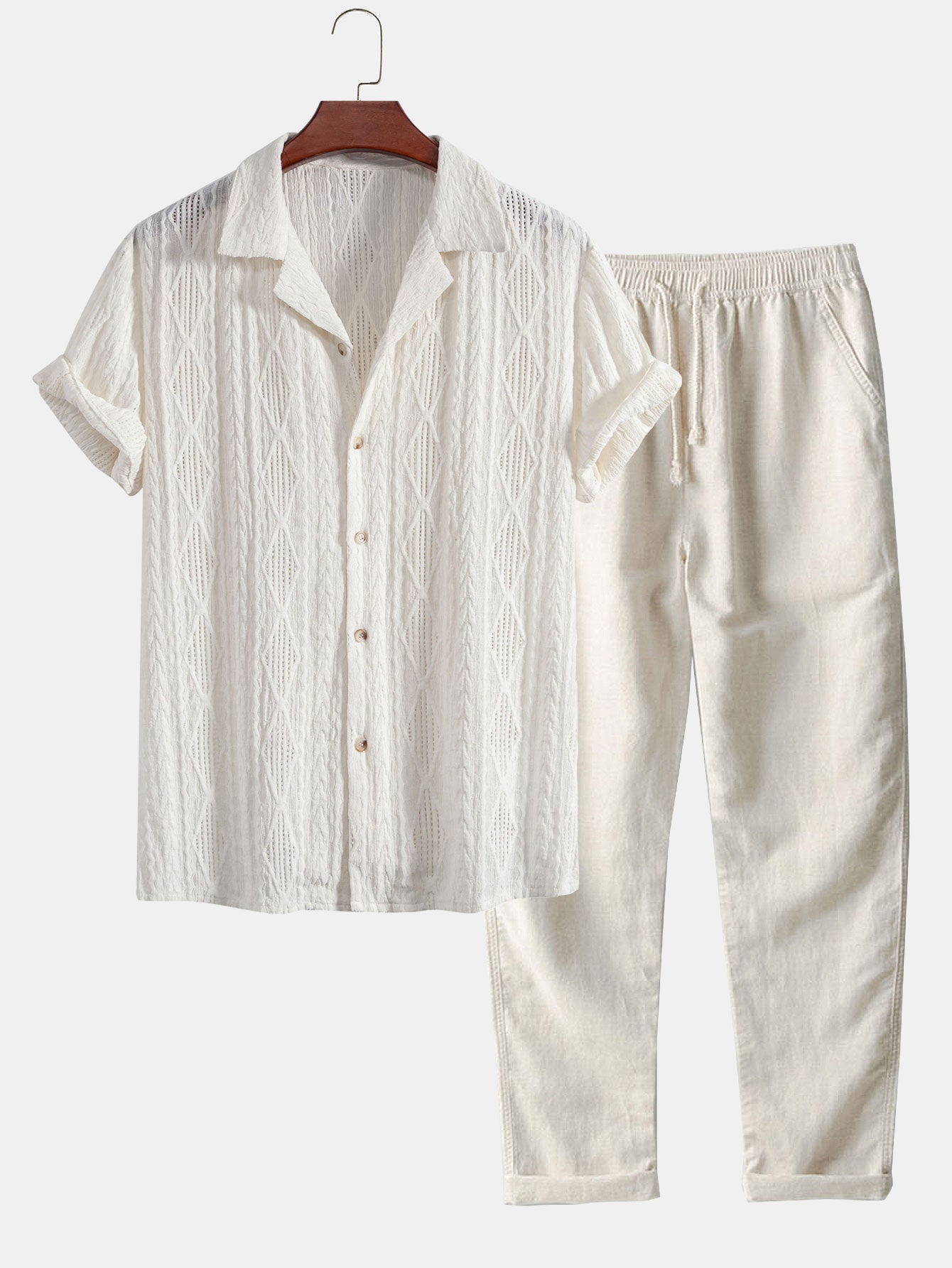 Ademar® | Geometric Jacquard Cuban Shirt & Straight Leg Linen Pants