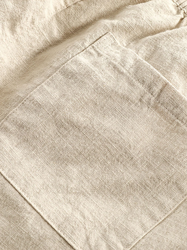 Gualterio® | Short Sleeve V Neck Linen Rayon Blend Shirt & Linen Cotton Blend Drawstring Shorts