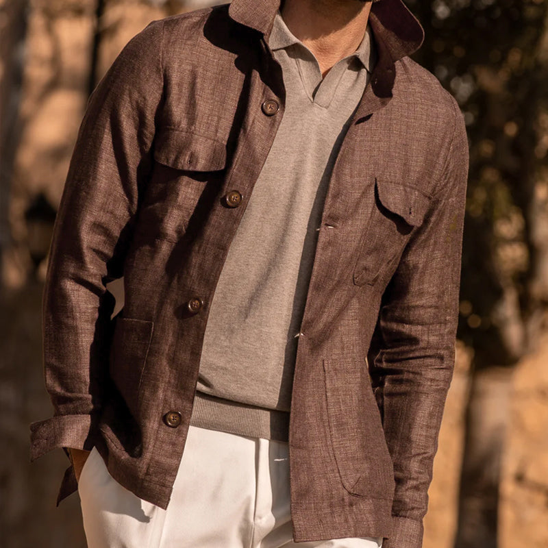 Men's Casal Linen Lapel Single Breasted Long Sleeve Thin Jacket