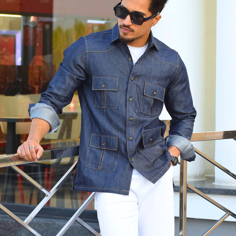 Jimmy | Men'S Vintage Faux Denim Long Sleeve Cardigan