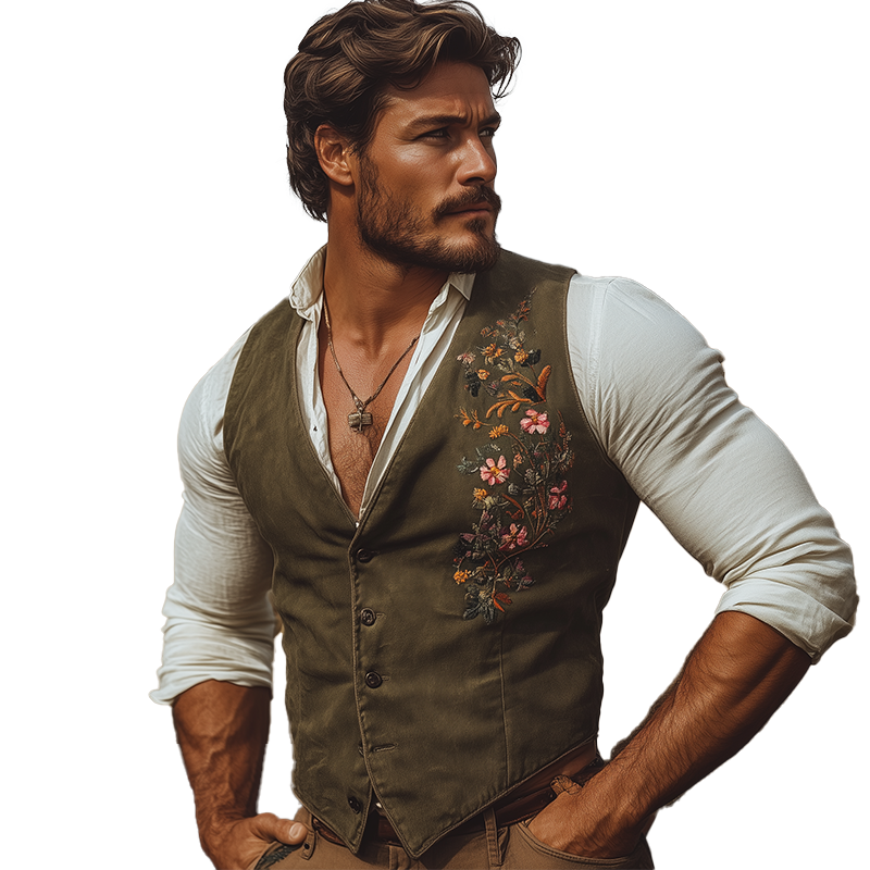 Lance | Men'S Summer Fashion Embroidery Cotton Blend Sleeveless Vest