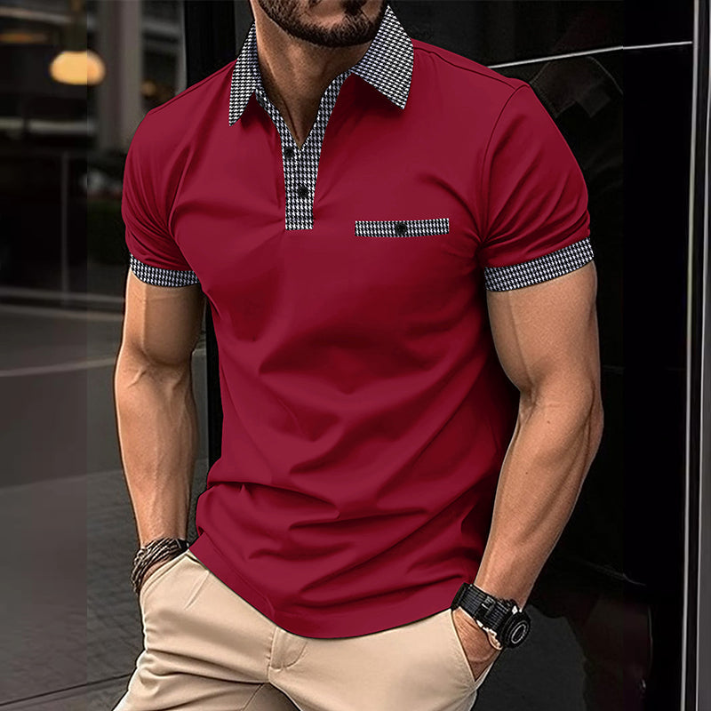 Men's Btn Down Colorblock Sports Short Sleeve Polo Shirt