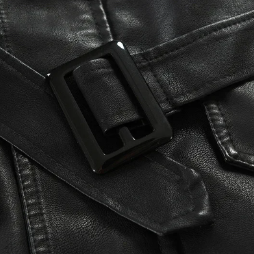 Myles | Elegant Long Leather Biker Jacket