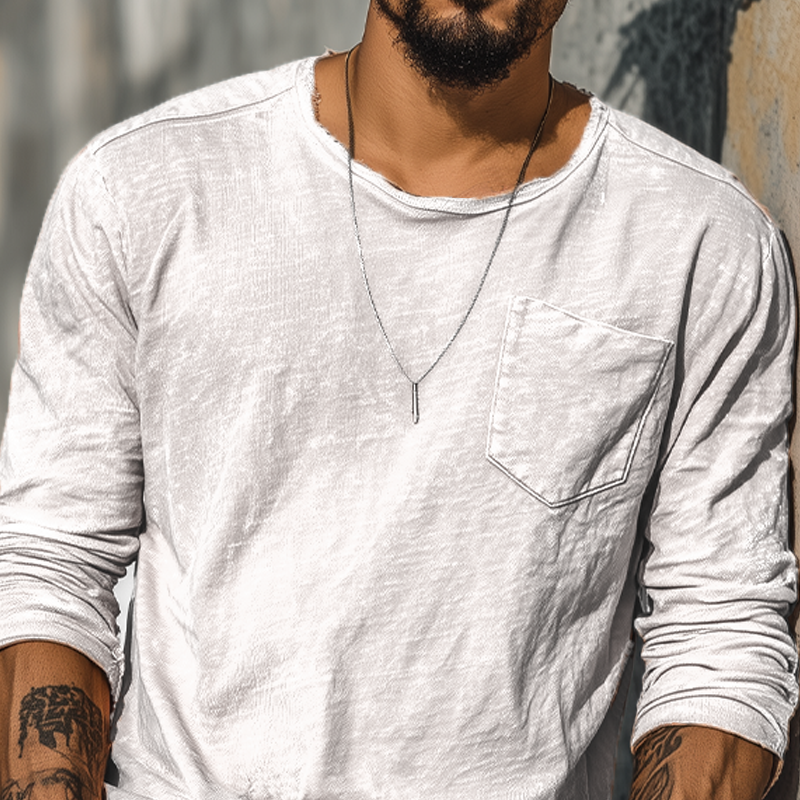 Troy | Men'S Spring And Summer Casual Tough Guy Style Round Neck Raw Edge Bamboo Cotton Long Sleeve T-Shirt