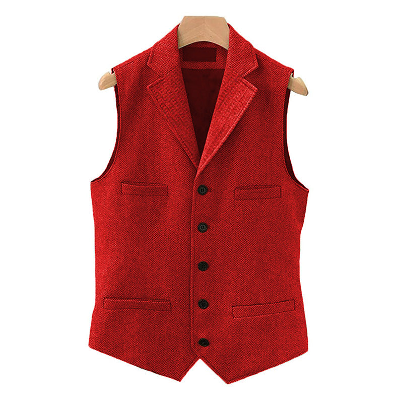 Men's Vintage Classic Wool Blended Lapel Single Breasted Suit Vest