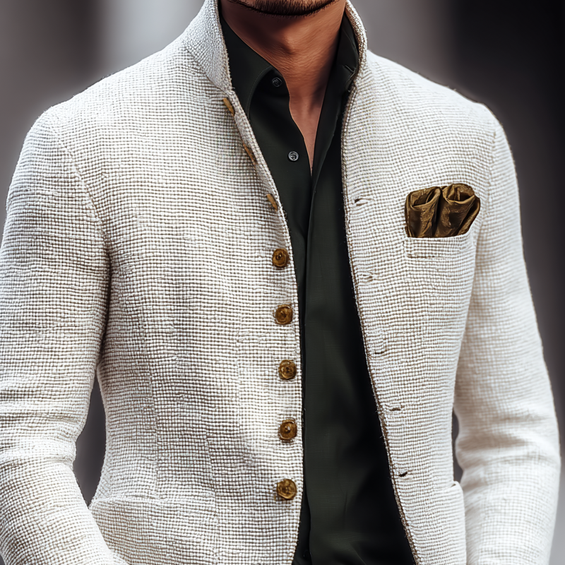 Men's Solid Tweed Stand Collar Single Breasted Casual Jacket