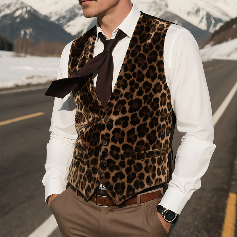 Steven | Men'S Vintage Casual Leopard Print Velvet Vest
