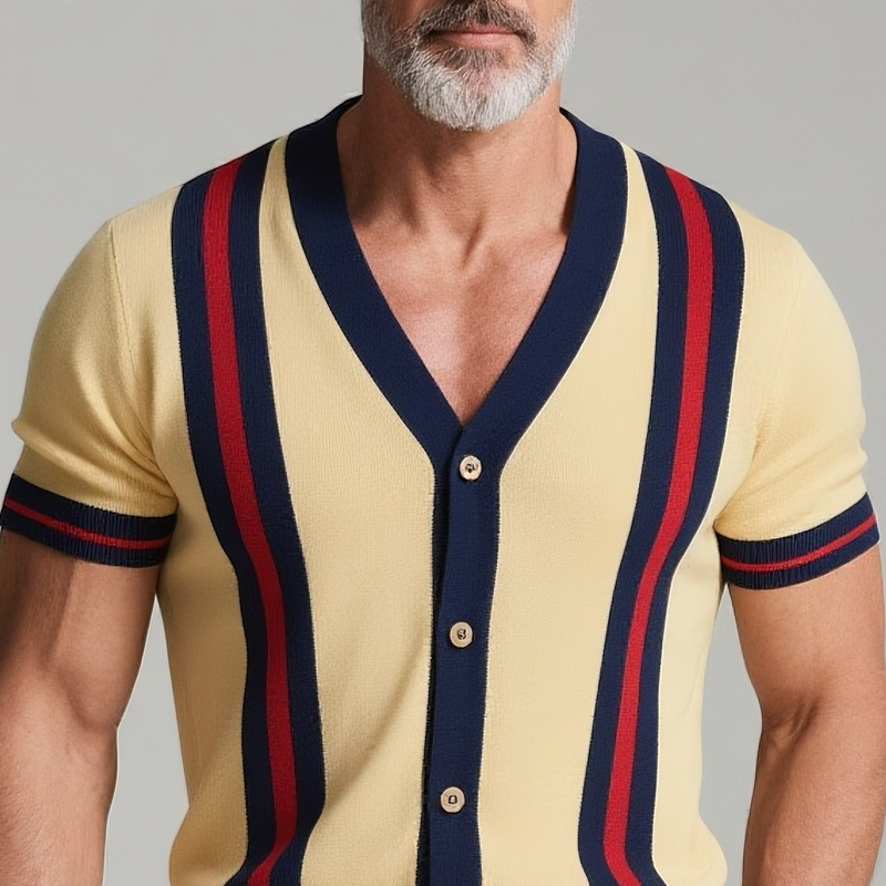 Joseph | Men'S Striped V Neck Short Sleeve Knit Cardigan