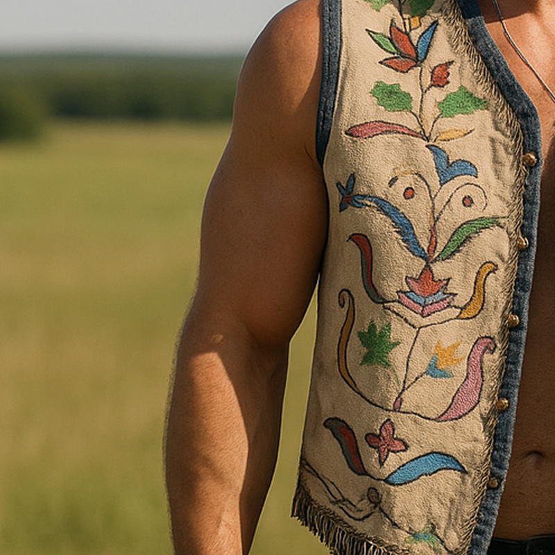 Lawrence | Men'S Summer Fashion Embroidered Faux Suede Tassel Sleeveless Vest