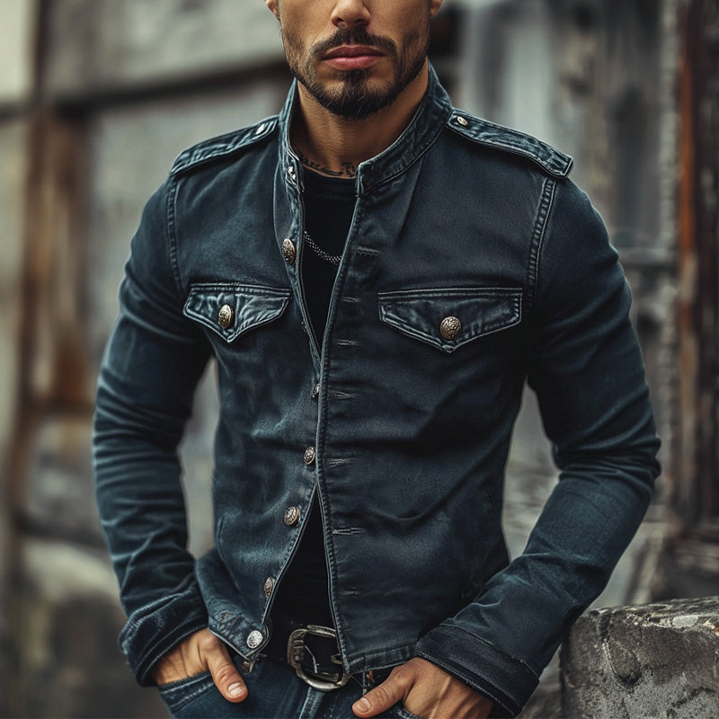 Men's Vintage Stand Collar Denim Jacket