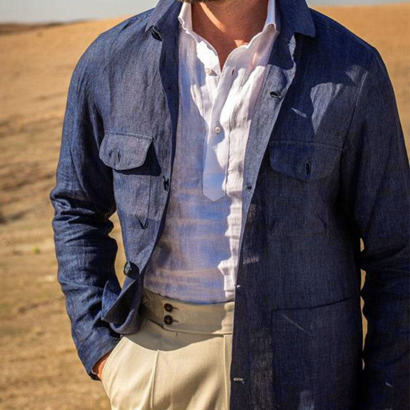 Men's Casal Linen Lapel Single Breasted Long Sleeve Thin Jacket