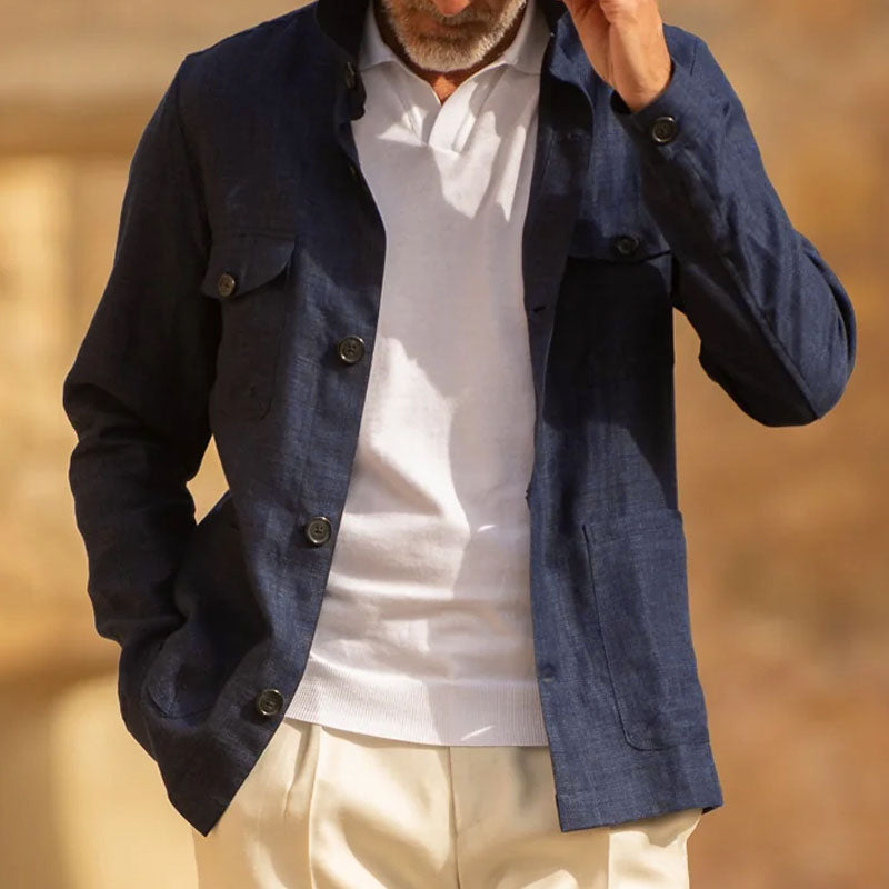 Men's Casal Linen Lapel Single Breasted Long Sleeve Thin Jacket