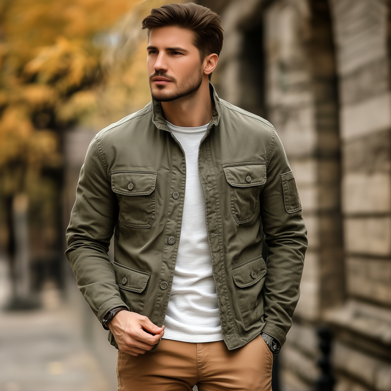 Maximiliano | Men'S Casual Outdoor Solid Color Breathable Cotton Washed Stand Collar Multi-Pocket Workwear Jacket