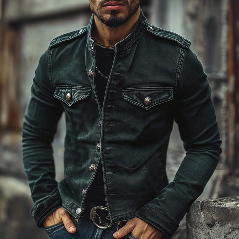 Men's Vintage Stand Collar Denim Jacket