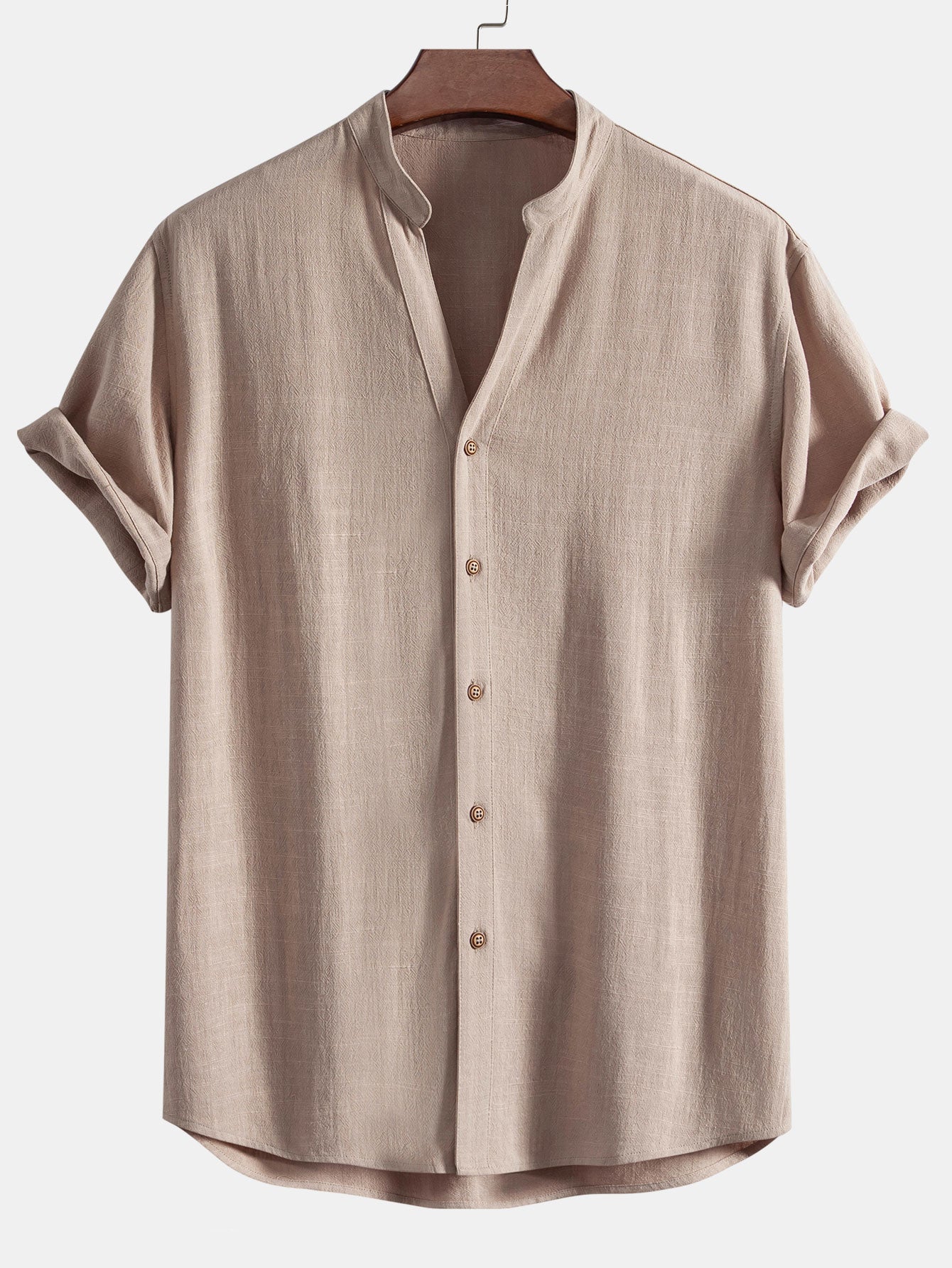 Ambrosio® | Short Sleeve Linen Rayon Blend Stand Collar Shirt