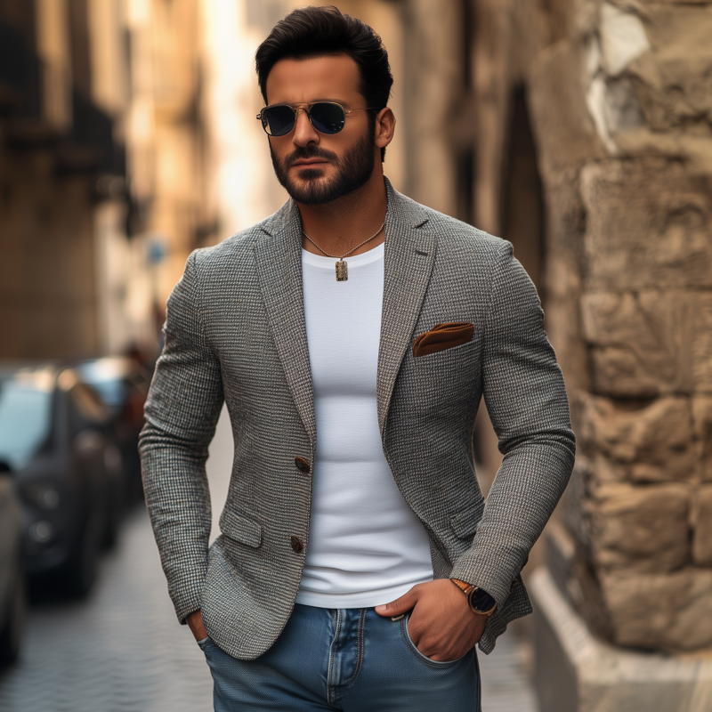 Larry | Men'S Stylish Houndstooth Notch Lapel Single-Breasted Slim-Fit Short Blazer