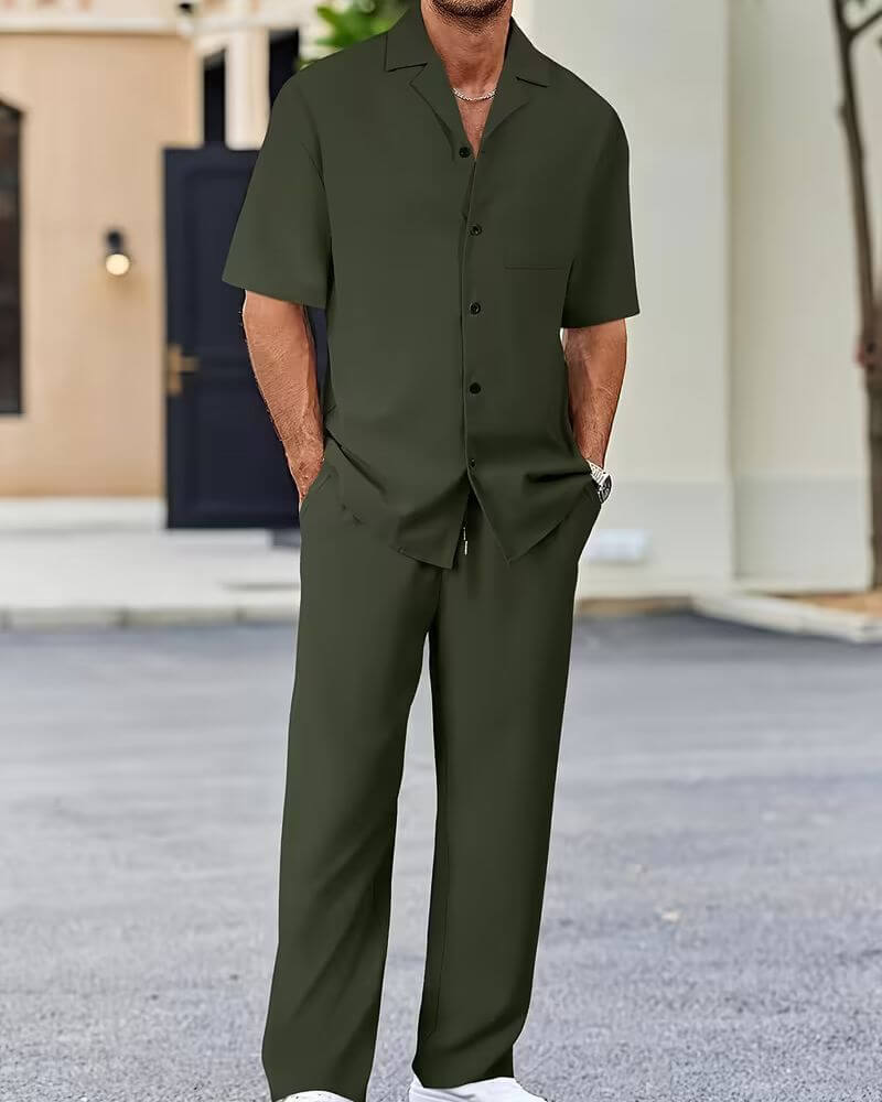 Pierce™ | Casual Short Sleeve Shirt and Pants Set