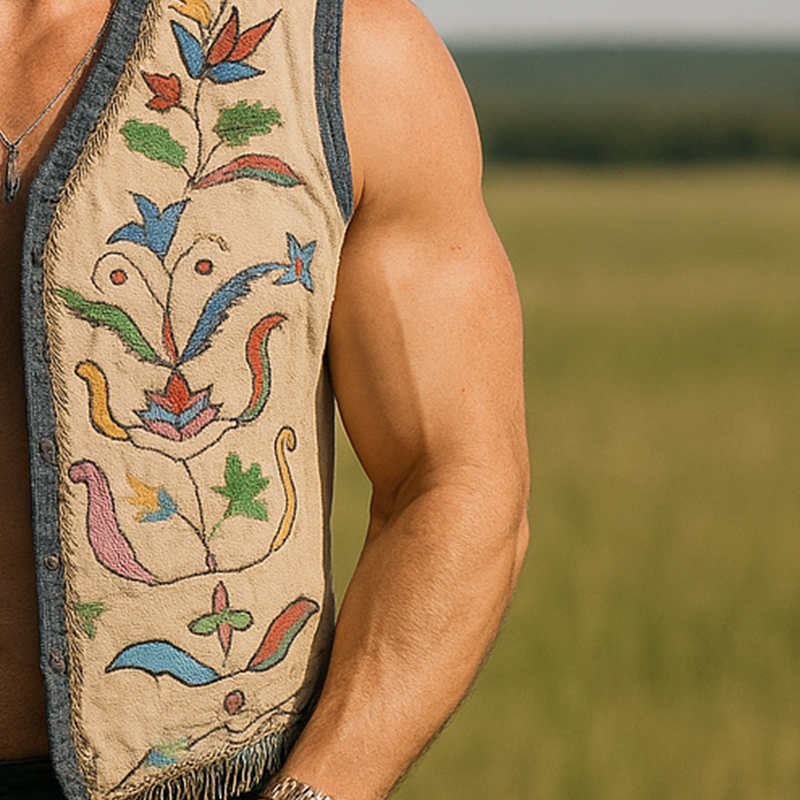 Lawrence | Men'S Summer Fashion Embroidered Faux Suede Tassel Sleeveless Vest