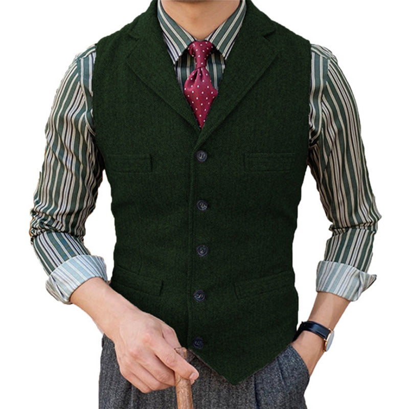 Men's Vintage Classic Wool Blended Lapel Single Breasted Suit Vest
