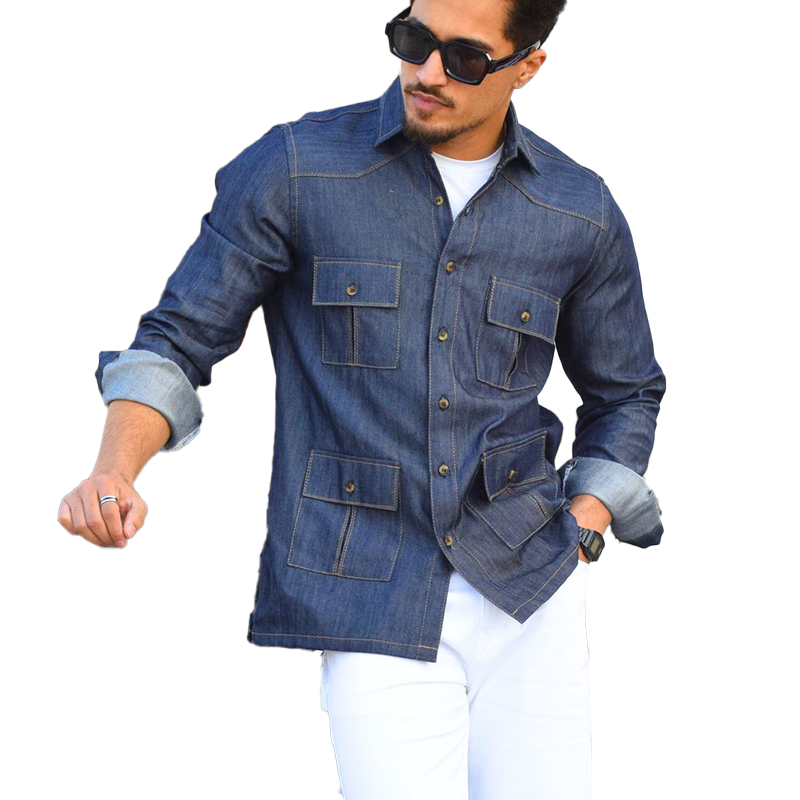 Jimmy | Men'S Vintage Faux Denim Long Sleeve Cardigan