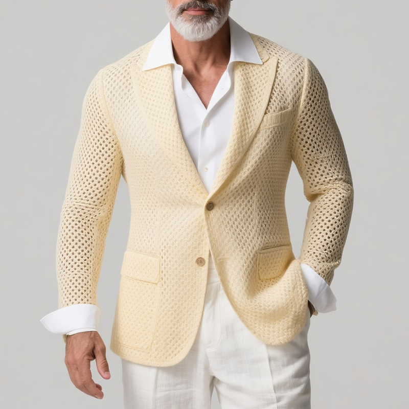 Roland | Men'S Solid Knit Peak Lapel Two Buttons Casual Blazer