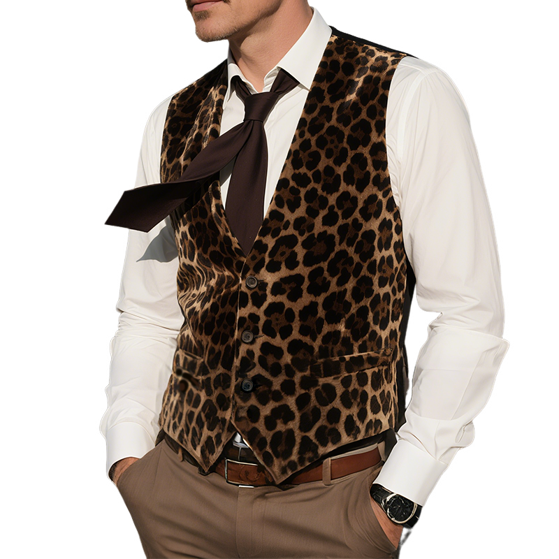 Steven | Men'S Vintage Casual Leopard Print Velvet Vest