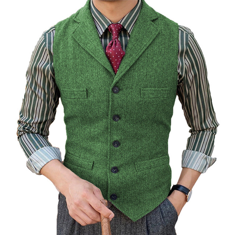 Men's Vintage Classic Wool Blended Lapel Single Breasted Suit Vest