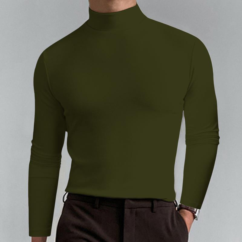 Men Casal Solid Color Fitted High Neck Long Sleeve T-Shirt