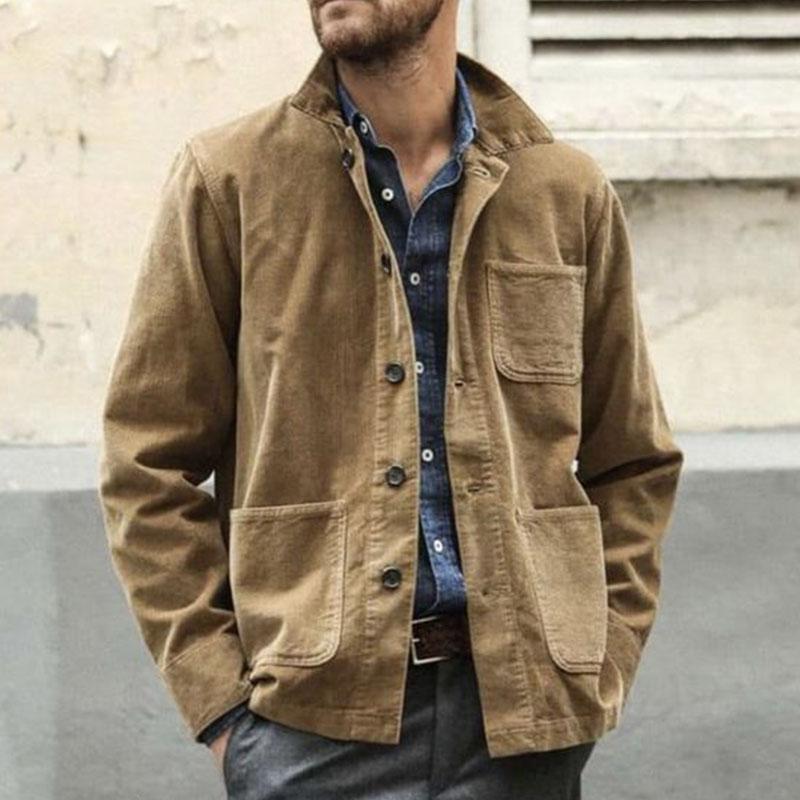 Men's Vintage Cotton Multi Pocket Lapel Long Sleeve Workwear Jacket