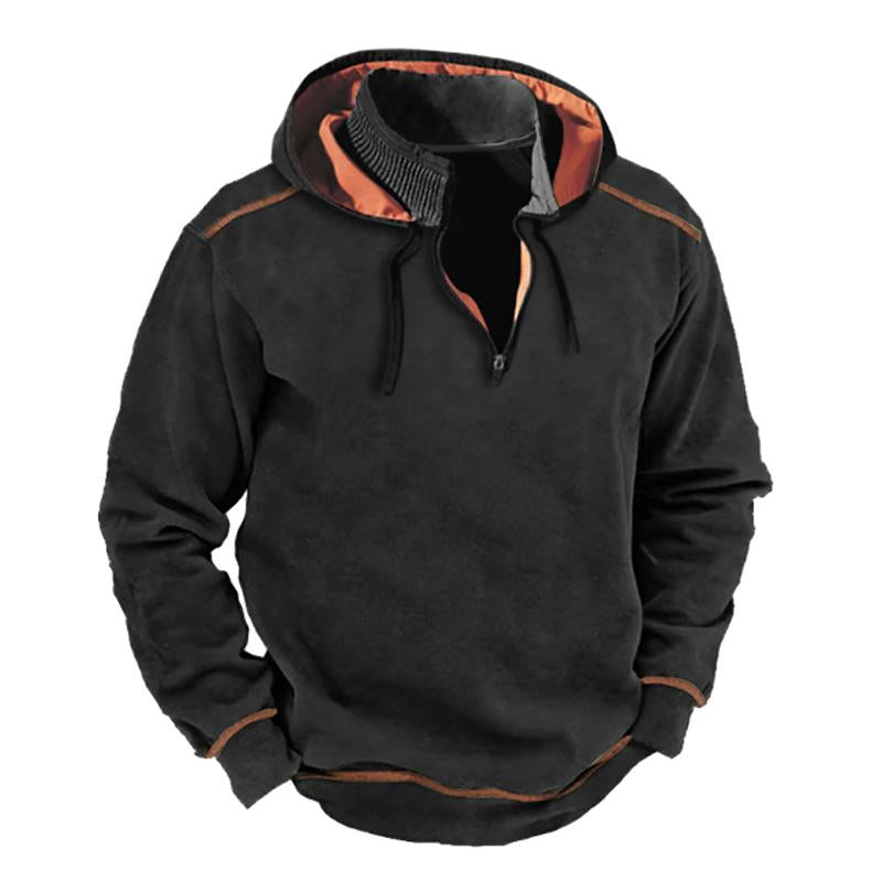 Men's Vine Contrastipper Stand Collar Patchwork Hooded Sweatshirt