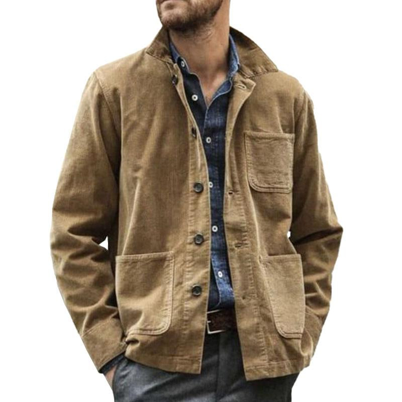 Men's Vintage Cotton Multi Pocket Lapel Long Sleeve Workwear Jacket