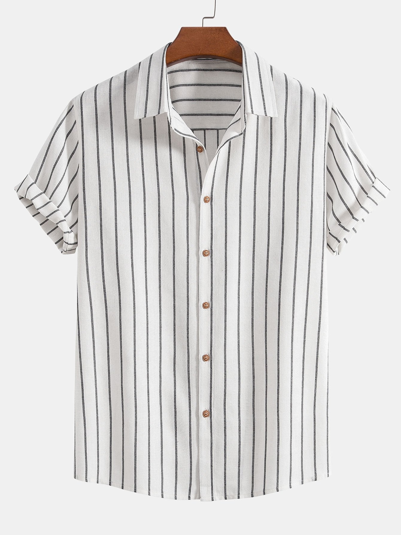 Omar® | Cotton Blend Striped Button Up Shirt & Straight Leg Linen Pants