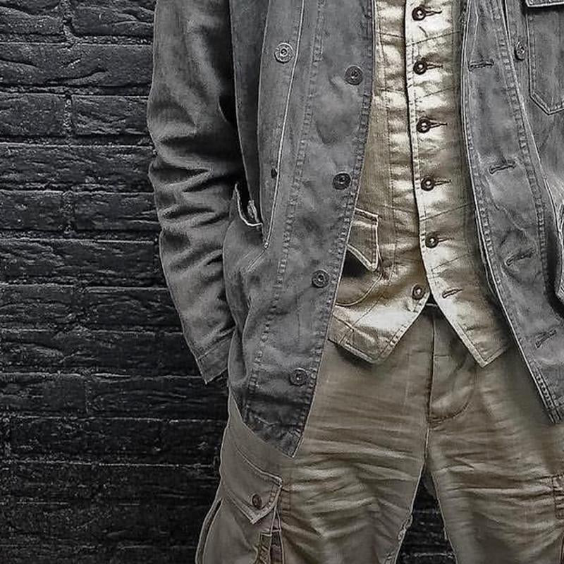 Men's Vintage Solid Multi-Pocket Denim Jacket