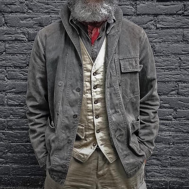 Men's Vintage Solid Multi-Pocket Denim Jacket