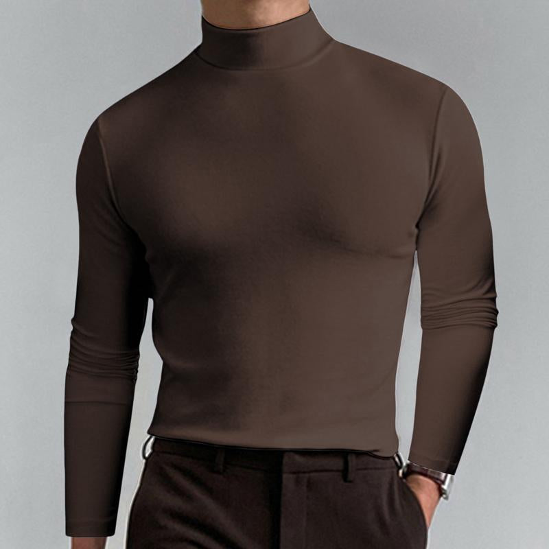 Men Casal Solid Color Fitted High Neck Long Sleeve T-Shirt