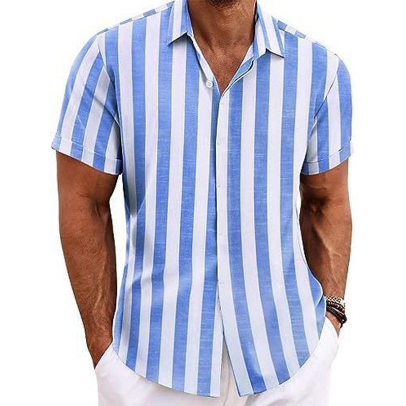 Men's Casal Striped Lapel Short Sleeve Shirt
