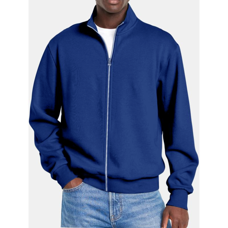 Men's Solid Coloripper Stand Collar Long Sleeve Sweatshirt Jacket