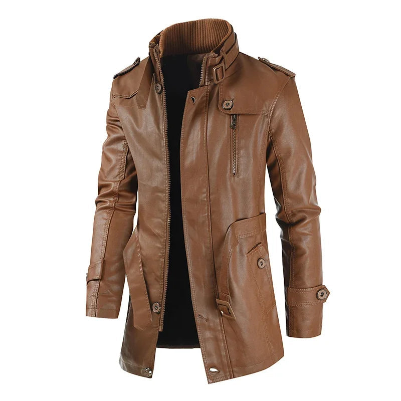 Myles | Elegant Long Leather Biker Jacket