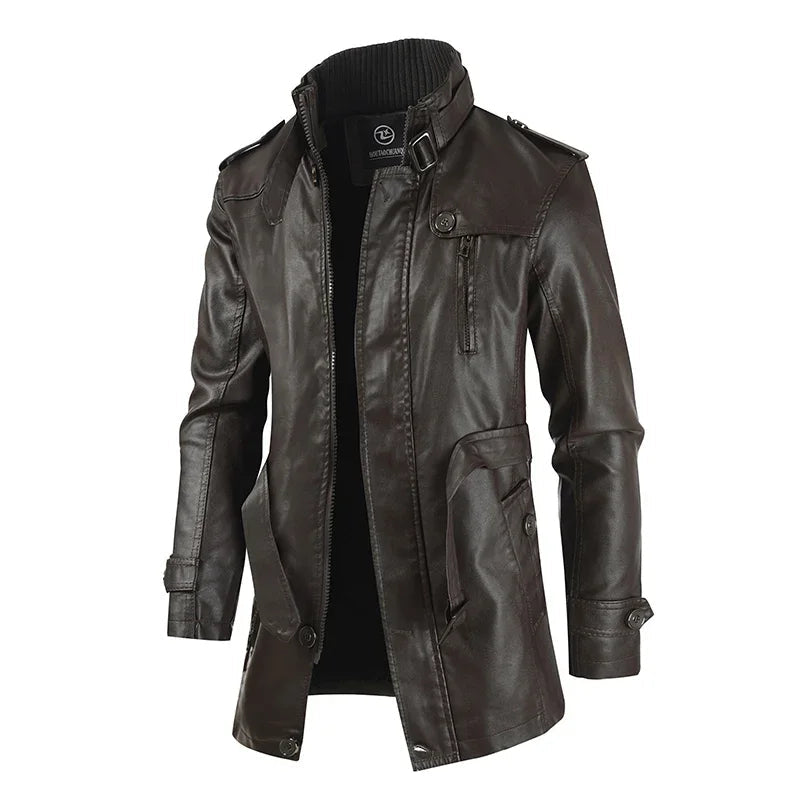 Myles | Elegant Long Leather Biker Jacket