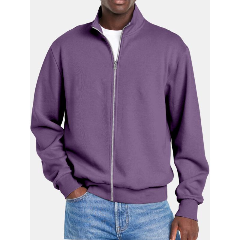 Men's Solid Coloripper Stand Collar Long Sleeve Sweatshirt Jacket