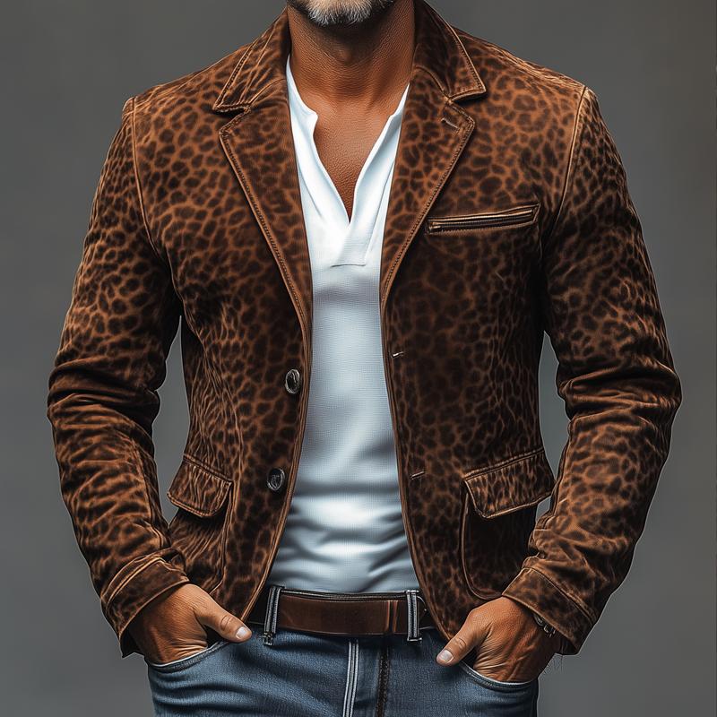 Men's Vine Leopard Sede Notch Lapellti-pocket Single Breasted Blazer