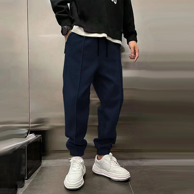 Men's Solid Plush Loose Elastic Waist Casual Sports Pants