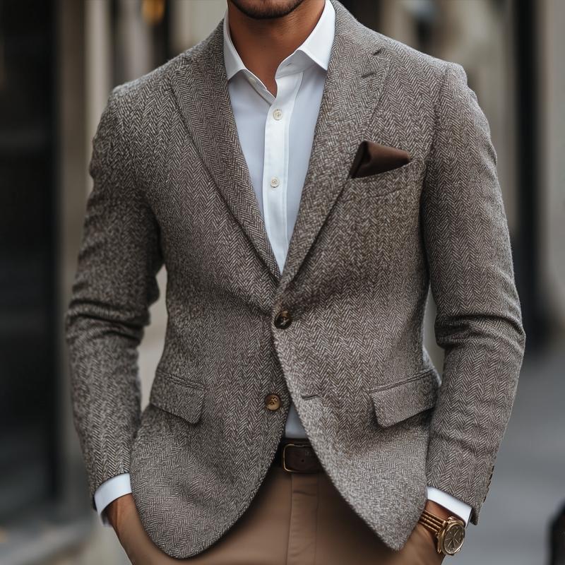 Men's Vine Herringbone Notch Lapel Two Btns SliBlazer