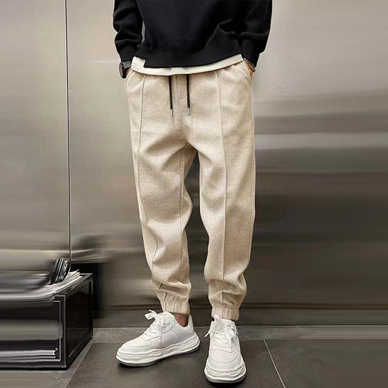 Men's Solid Plush Loose Elastic Waist Casual Sports Pants