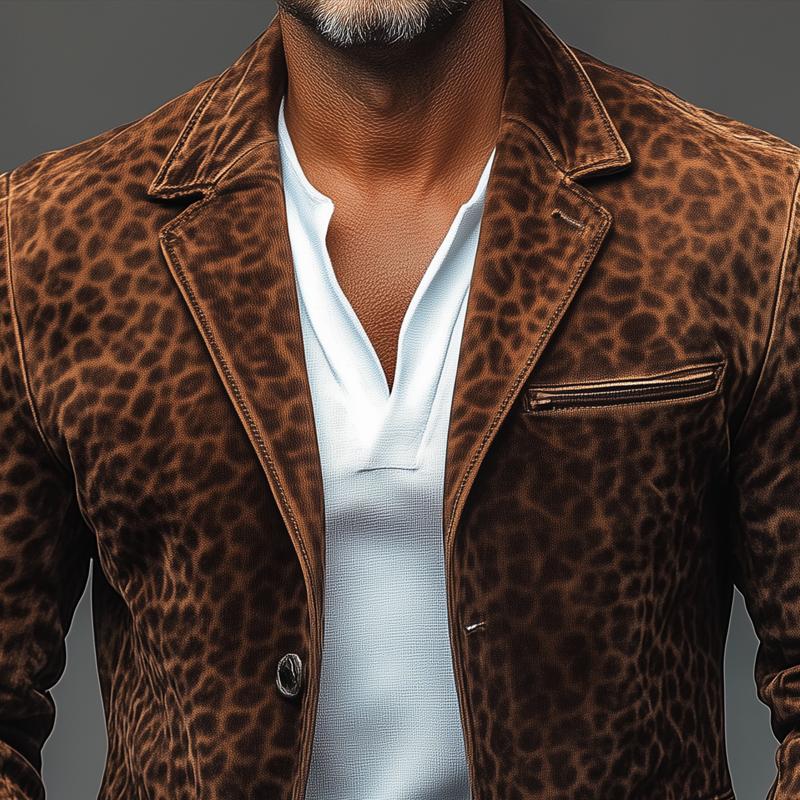 Men's Vine Leopard Sede Notch Lapellti-pocket Single Breasted Blazer