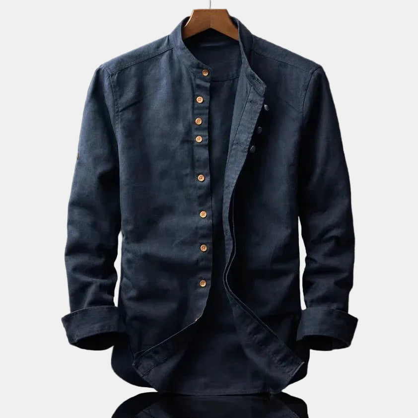 Leopold™ | Premium Cotton Stand Collar Shirt with Artisanal Buttons