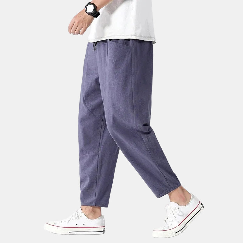 Henry™ | Drawstring Cotton-Linen Tapered Cropped Pants